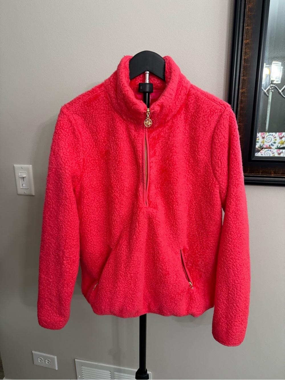 Lilly Pulitzer Hot Pink Quarter-Zip Teddy Jacket